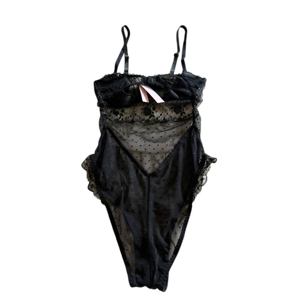 NWT Victoria's Secret Black Floral Lace Mesh Underwire Bodysuit Sz XS